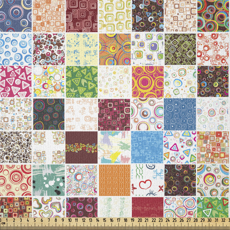 Tissu rétro Ambesonne par The Yard, gros patchwork de différents motifs traditionnels classiques à l'ancienne