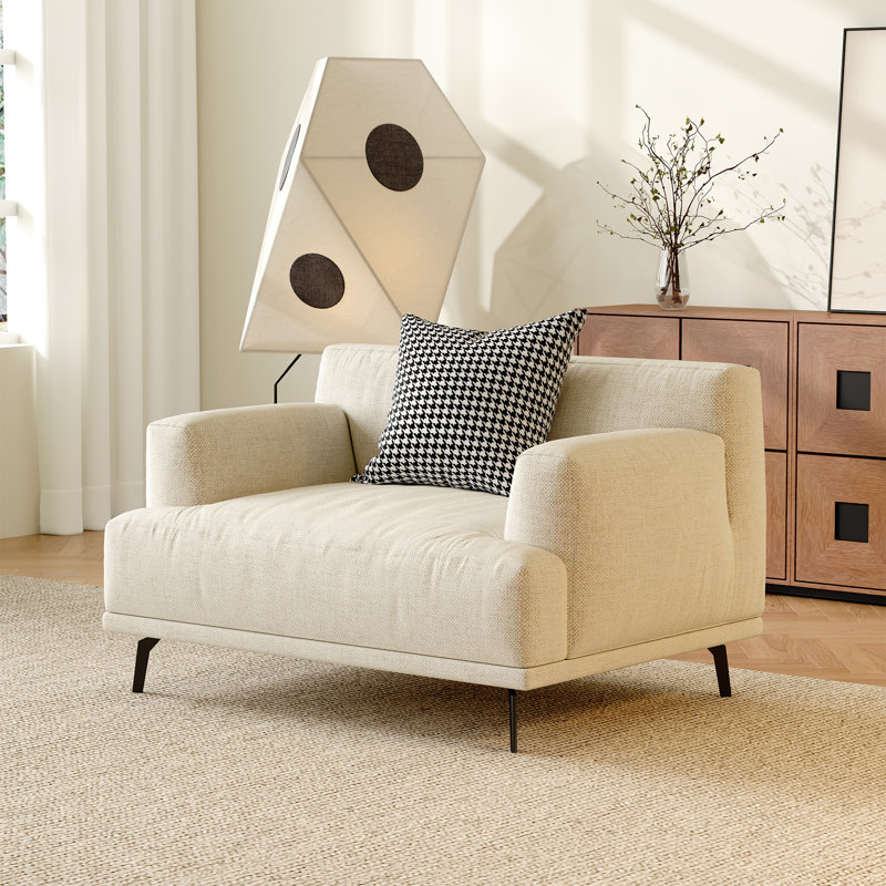 Canapé moderne en coton et lin de 41,3 po, tissu respirant, structure en bois massif et coussin éponge à haute élasticité