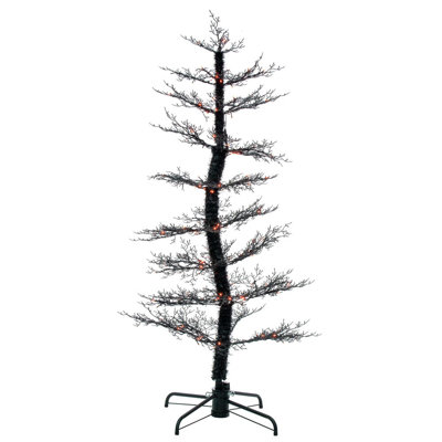 One Allium Way® Black Cedar Pre-lit Halloween Tree with 160 Orange and Purple Lights.