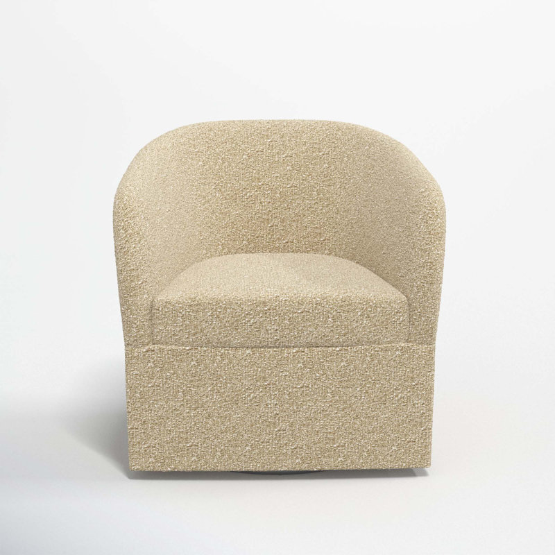 Lesia Upholstered Swivel Barrel Chair, Classic Buff Boucle