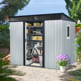 8x6 Metal Outdoor Storage Shed With Window And Transparent Plate White