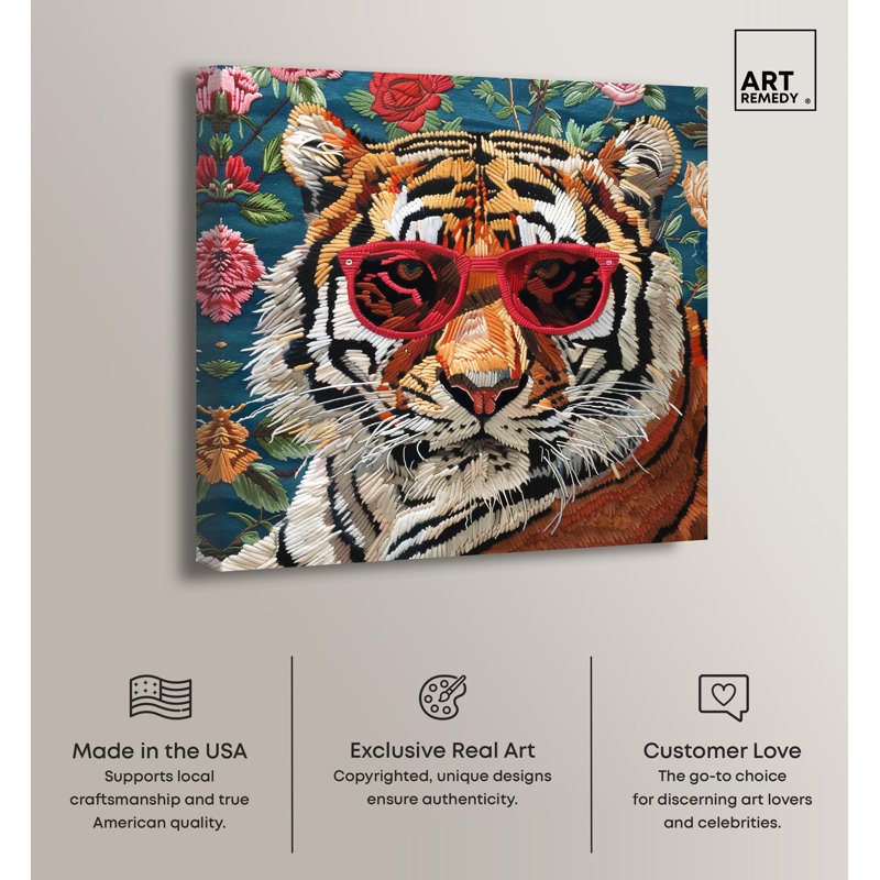 Velvet Tiger Wrapped Canvas Modern Art 40" x 40"