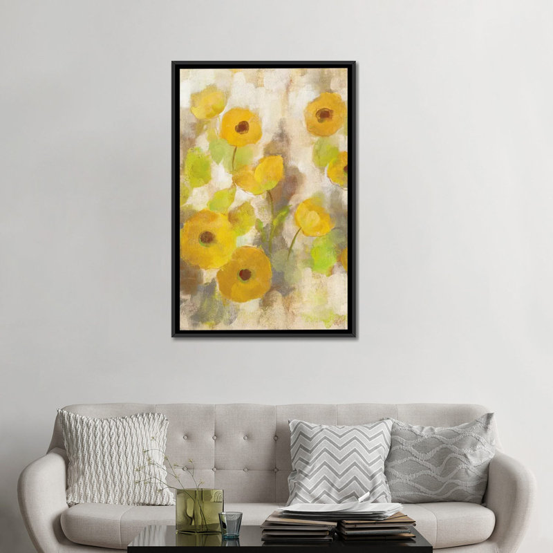 «Floating Yellow Flowers III», reproduction d'art sur toile, H 26 po x l 18 po x P 1,5 po, Toile avec cadre noir