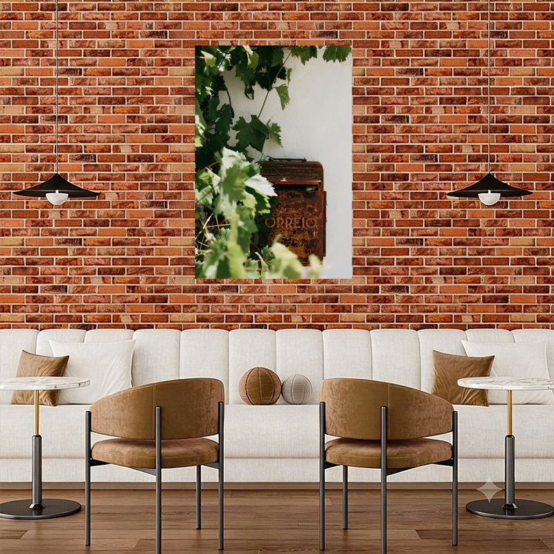 Boîte aux lettres rouillée, feuilles vertes, rustique, rétro, paysage naturel, impression d'art mural, H 48 po x l 32 po