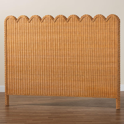 Caydyn Bohemian Light Honey Scalloped Rattan Pitrit Standalone Headboard
