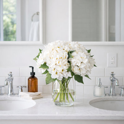 White Artificial Hydrangea Flowers 13.8" Stem, Silk Hydrangea Bouquet-100 Pcs