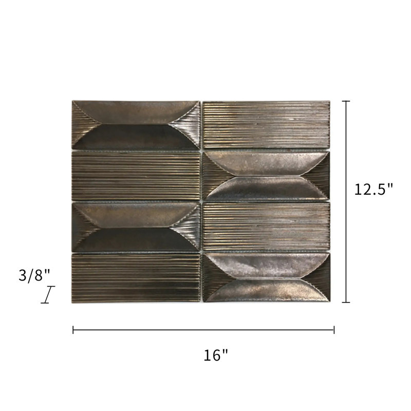Carrelage mural mosaïque en bronze à motif abstrait 3D 12 1/2 po x 16 po (1,39 pi2 / pièce), Brun