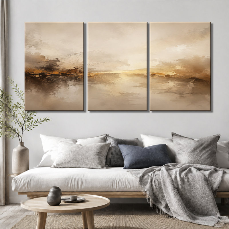 3 panneaux d'art mural neutre sur fond beige abstrait, 16 * 24 pouces * 3