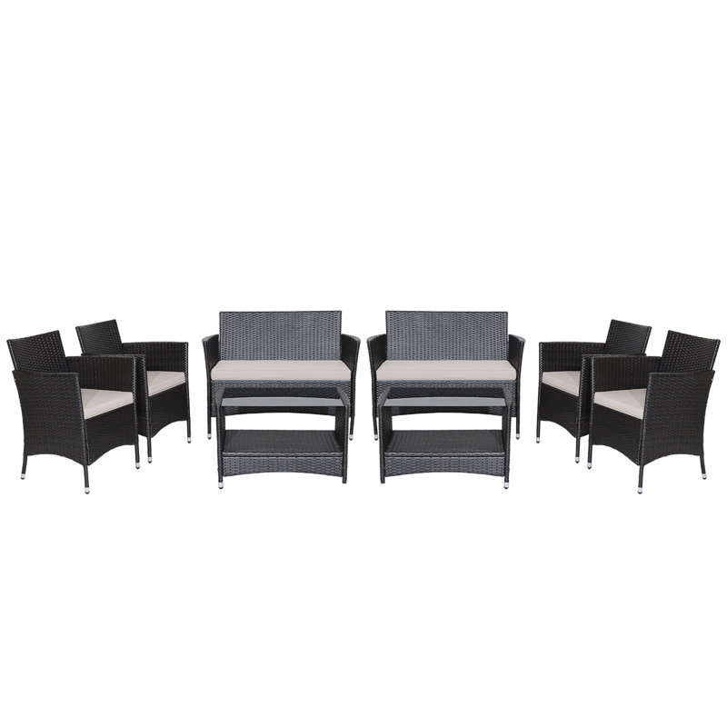 Ensemble de conversation en osier pour 8 personnes avec coussins Ludvig