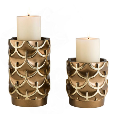 5.5" And 8" Tall Polyresin "Mystic Owl" Candleholder, Golden Finish (Set Of 2)