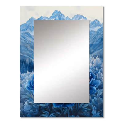 Blue Peonies On Mountain Peaks III - Peonies Mirror, Traditional Unique Wall Mirror, Printed Metal Art