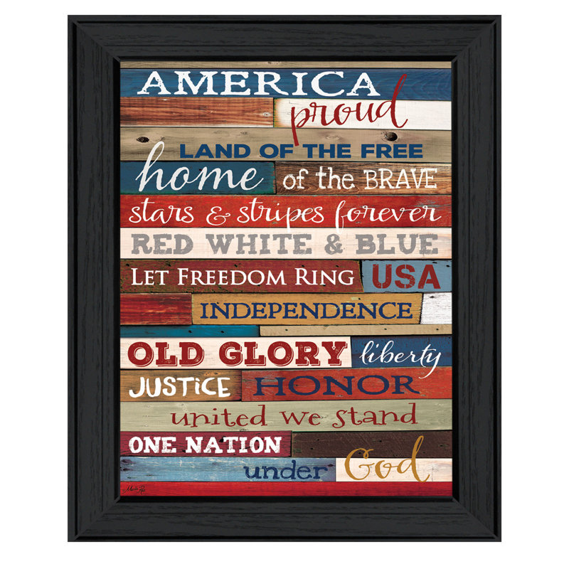 «America Proud» par Marla Rae - Reproduction d'art textuel sur papier encadré, H 14 po x l 10 po x P 1 po