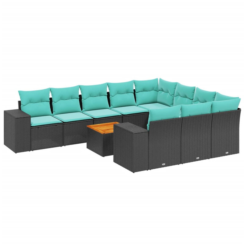  Ensemble de canapé de patio 11 pièces avec coussins en rotin de polyester noir