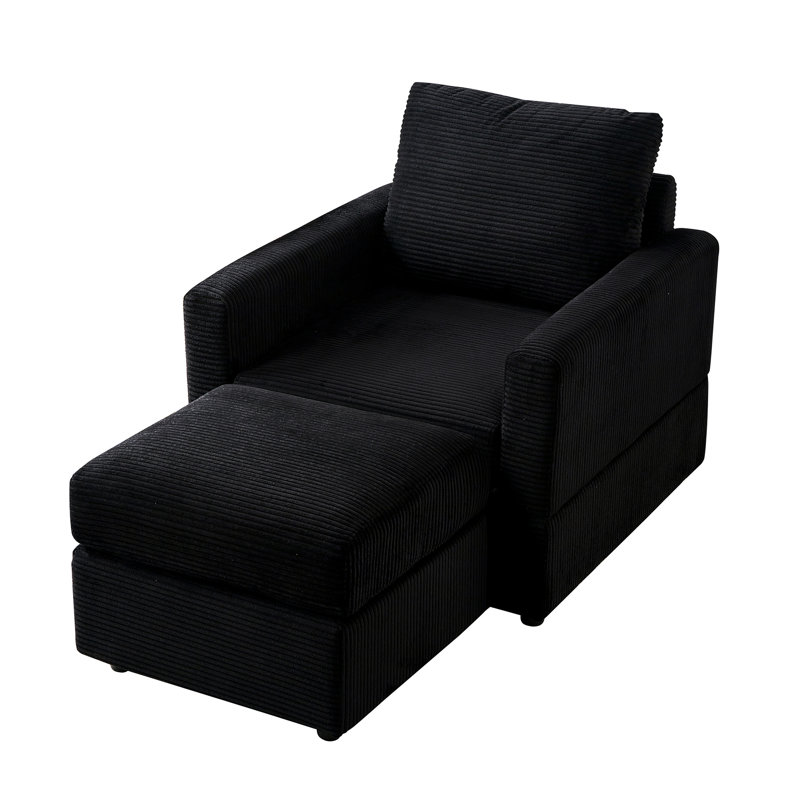 Chaise longue de salon en velours côtelé noir, confortable et pratique, réglable, rembourrée de mousse, structure en bois massif avec fauteuil en velours côtelé pour canapé modulaire, lavable et amovible