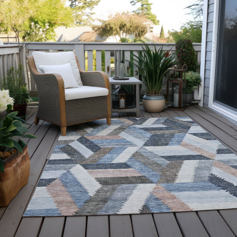 Tapis bleu intérieur / extérieur lavable à la machine Claudian ACN1241, Rectangle 5 pi x 7 pi 6 po
