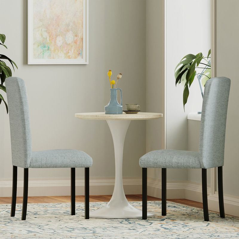 Modern Dining Chairs - Solid Wood Frame, Parsons Back Design, Light Gray