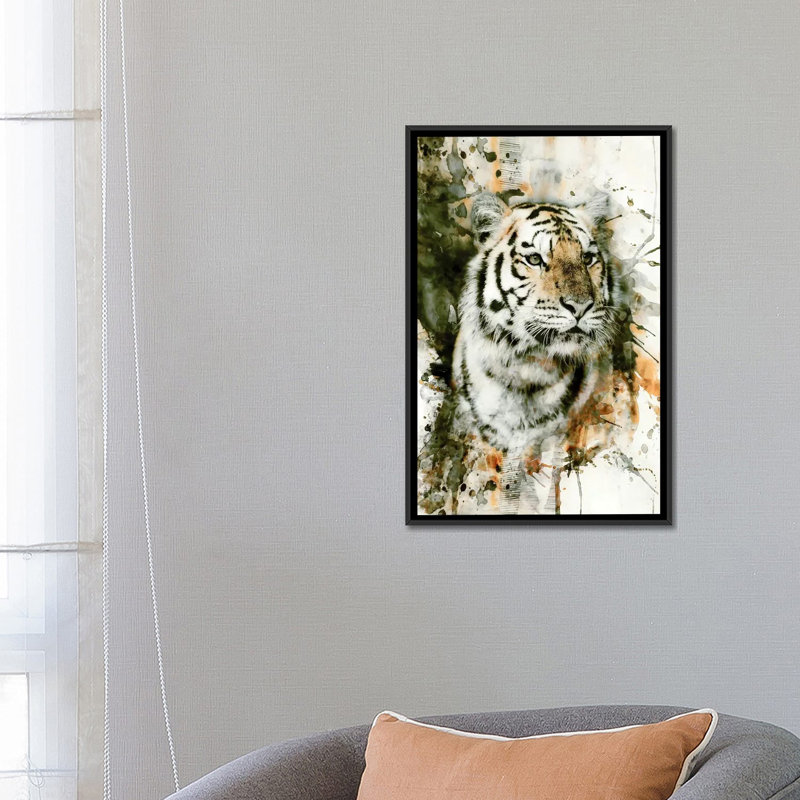 " Tiger I " by Riza Peker, 26" H x 18" W x 1.5" D, Black Floater Framed Canvas, No Mat