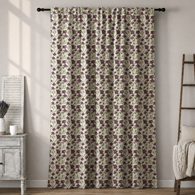 Dark Brown Floral Hand Block Printed Unlined Colored Linen Rod Pocket Window Panel for Living Room and Bedroom, Boho Farmhouse Floral Brown Linen Curtains & Drapes.