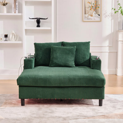 Canapé inclinable moderne en velours côtelé surdimensionné avec assise profonde, 3 coussins, charge USB, bande lumineuse à DEL RVB, porte-gobelet, poche latérale - convient au salon et à la chambre à coucher