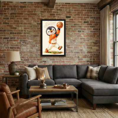 Animaux, pingouin, joueur de basketball, chandail orange