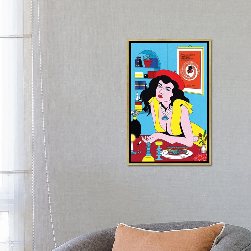 «Lunch» par Cosmo - impression d'art graphique, H 26 po x l 18 po x 1,5 po, Pas de tapis, Toile encadrée d'or