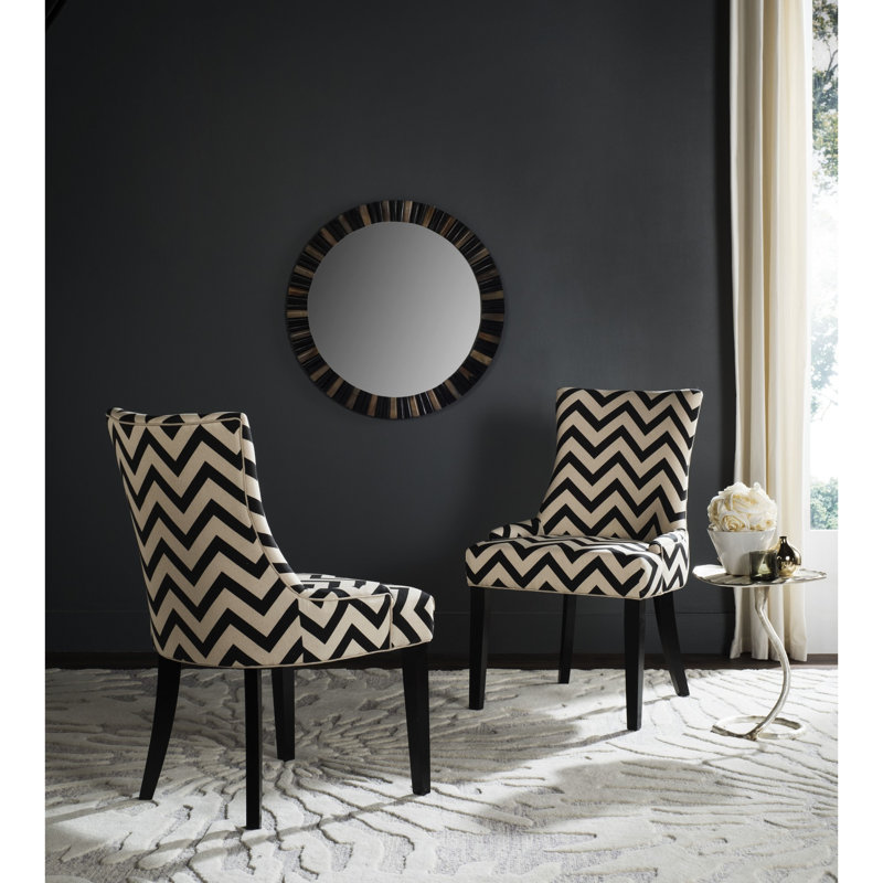 Agampreet 19.5'' H Linen Upholstered Side Chair, Black/White Chevron Linen