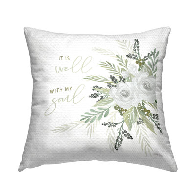 It Is Well With My Soul Green Florals Outdoor Printed Pillow by Cindy Jacobs