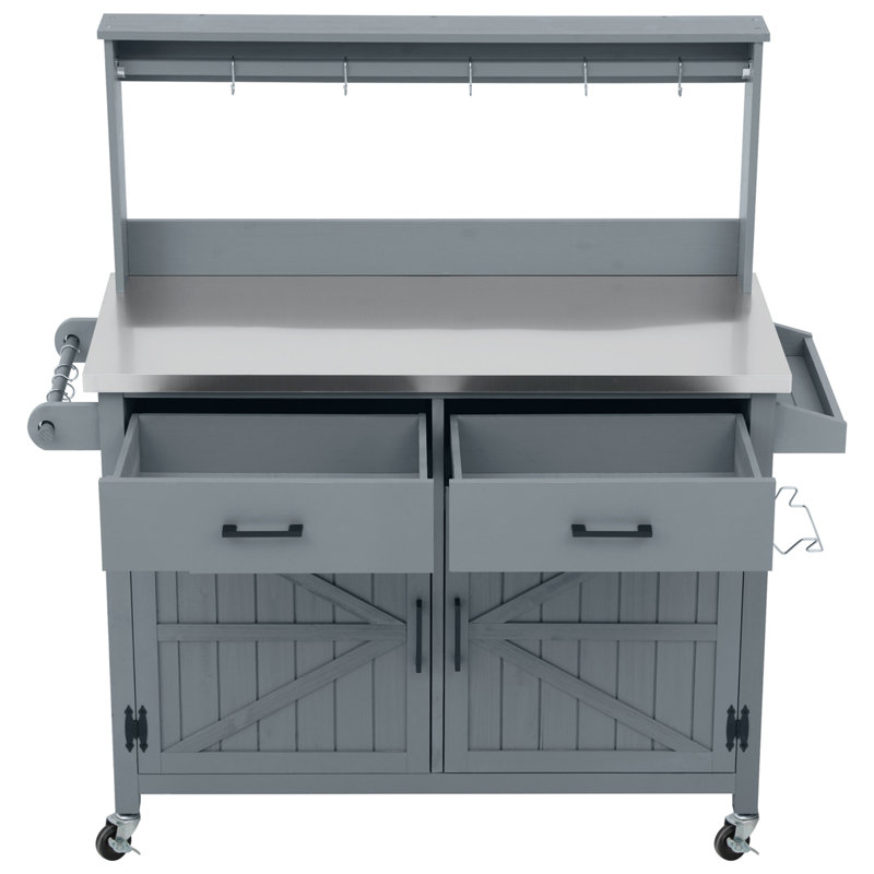 Îlot de cuisine 54,1 "avec tablette haute, Gris