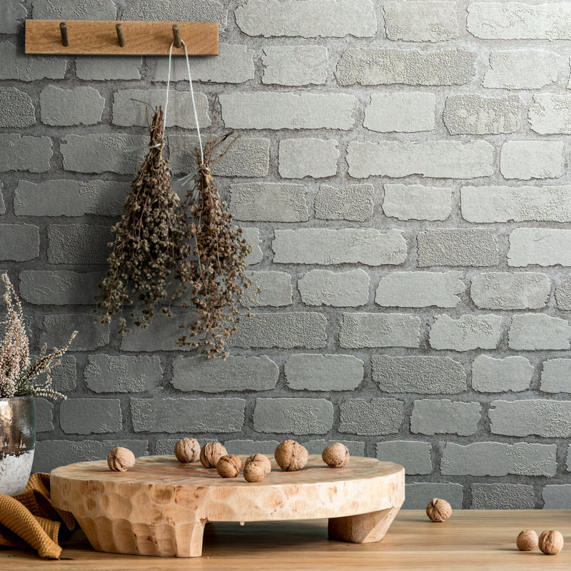 Ninti Industrial Effects Glass Stone Brick Effect Wallpaper Roll 10.05m x 53cm, White