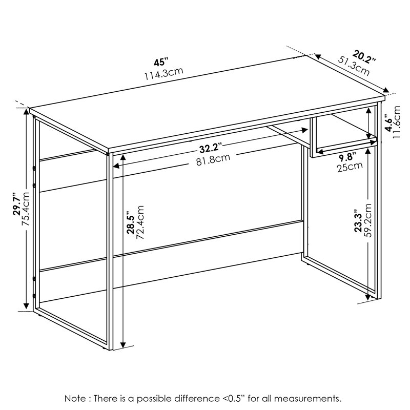 Metal Base Writing Desk, 29.69" H x 45" W x 20" D, French Oak Gray/Black