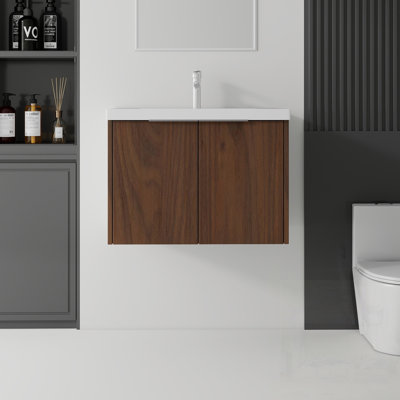 Meuble-lavabo flottant avec lavabo, porte à fermeture en douceur, lavabo en céramique, contreplaqué