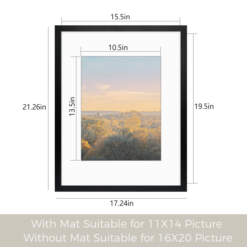 Dreketi Matte MDF Wall Hanging Picture Frame, Black, 16" x 20"