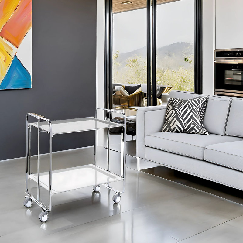 Mald Serving Cart, White, Chrome-plated