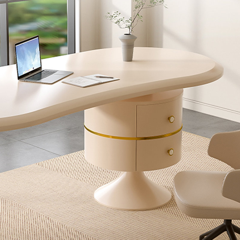 Bureau d'ordinateur crème à deux tiroirs blanc, H 29,52 po x l 47,24 po x P 23,62 po