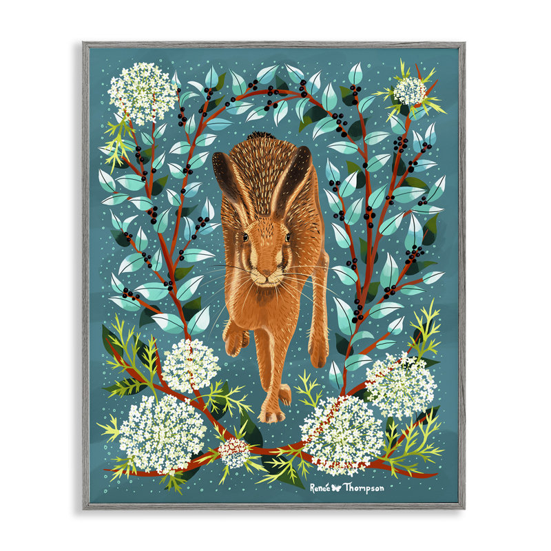 Hare & Huckleberries, art de la giclée encadrée par Renee Thompson, H 14 po x l 11 po, Giclée encadrée noir minuit