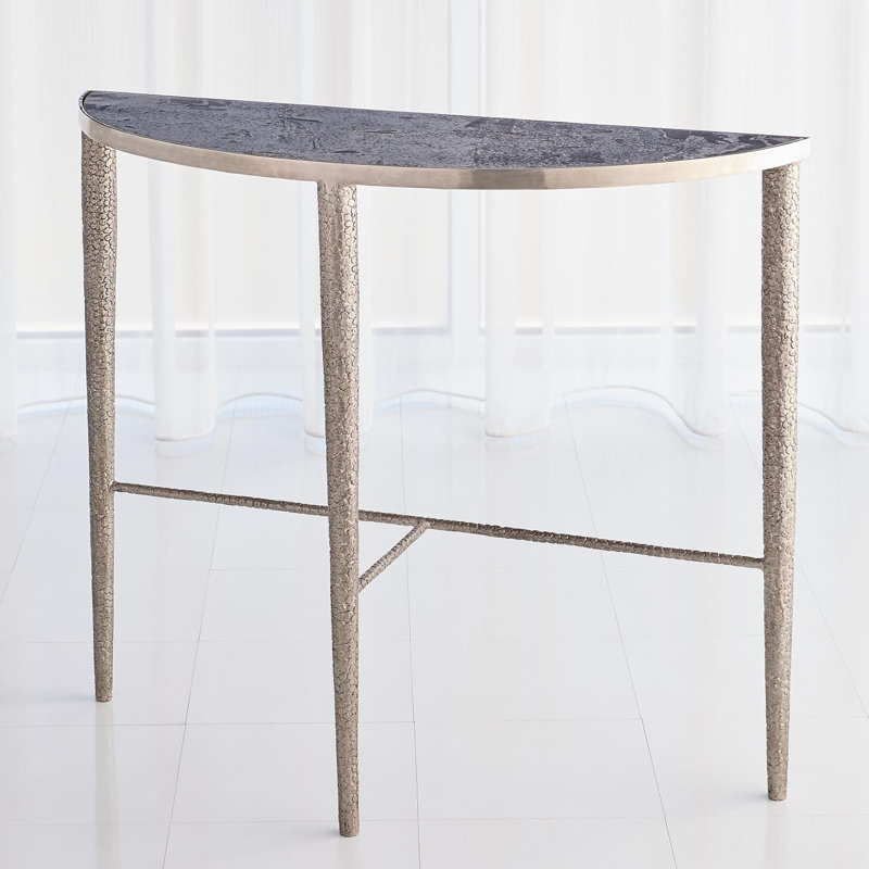 Hammered Console-Bronze w/White Marble, Antique Nickel, Grey 