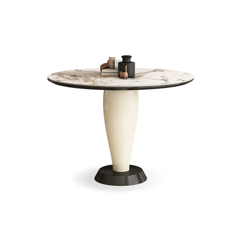 White&Black Round Sintered Stone Dining table, 29.53"H x 31.5"L x 31.5"W