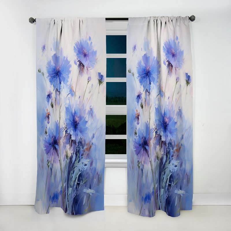Kiranti - Rideau obscurcissant à motif floral Cornflowers - 1 panneau, L 52 po x L 108 po