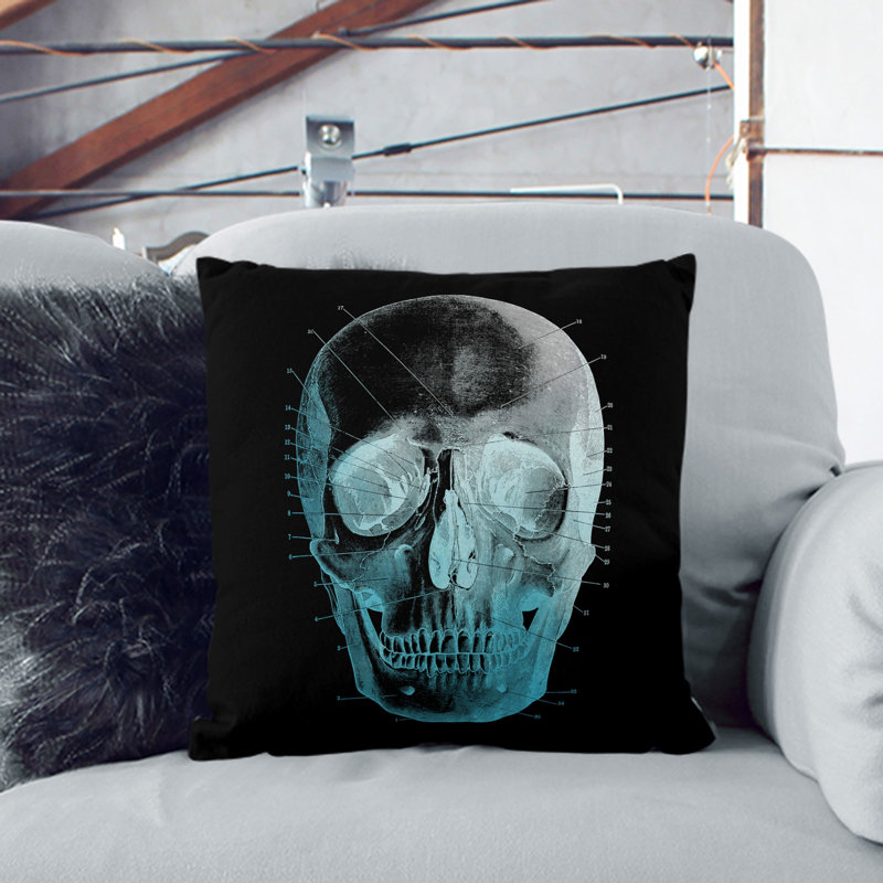 Black Twilight Skull Scatter Cushion, 40cm H x 40cm W x 15cm D, White
