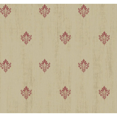  Designs Metallic Beige & Cherry Tolkien Fleur De Lis Unpasted Wallpaper
