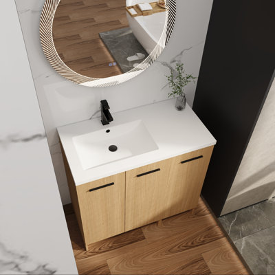 Meuble-lavabo autoportant 36 po avec lavabo en résine, armoires modulaires à deux et à une porte