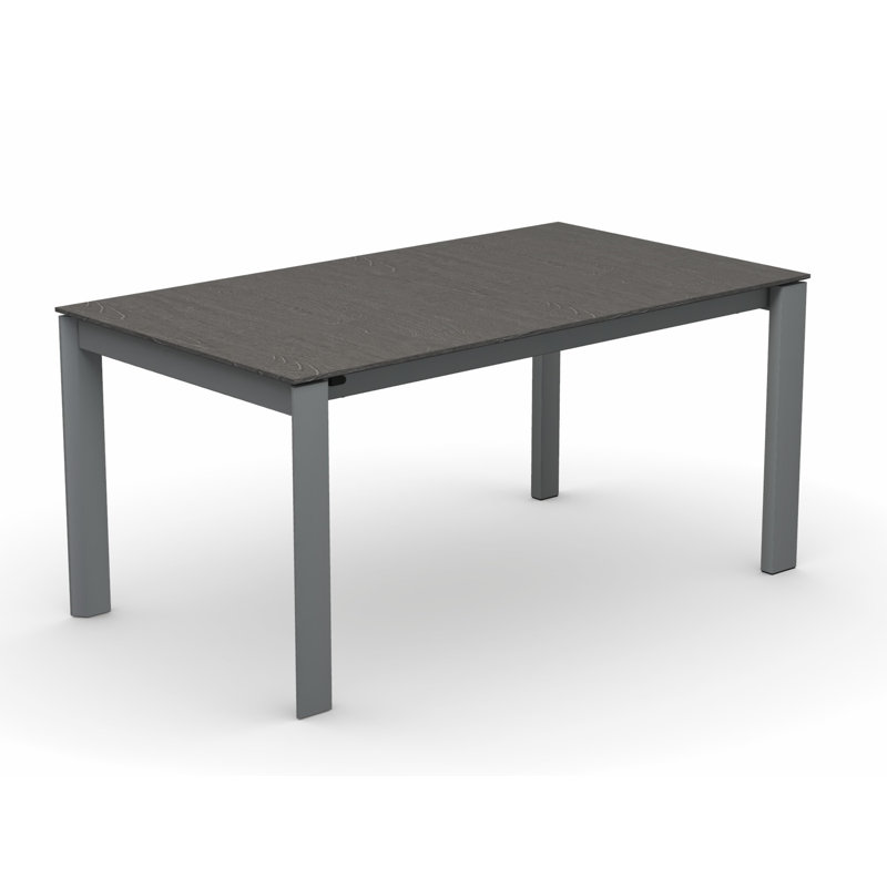 Eminence Extendable Solid Wood Dining Table, Matte Optic White, 35.5" W x 51.25" L, Beton Gray Melamine