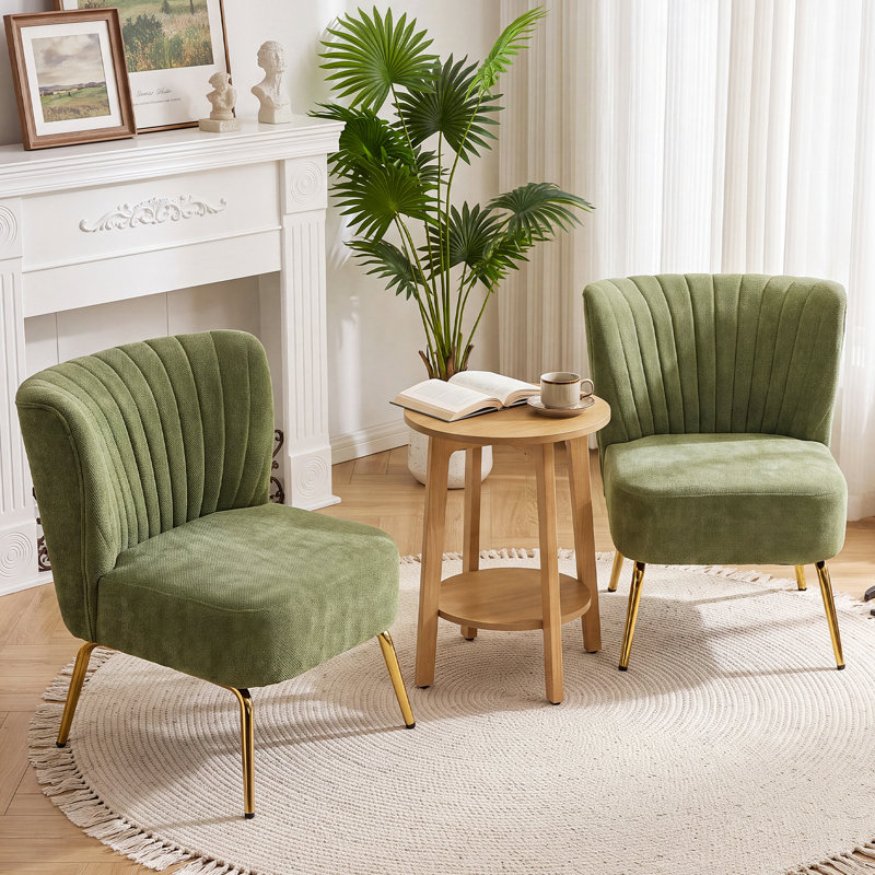 Ensemble de 3 fauteuils d'appoint sans accoudoirs et table d'appoint ronde en bois à plusieurs niveaux pour le salon et la chambre.