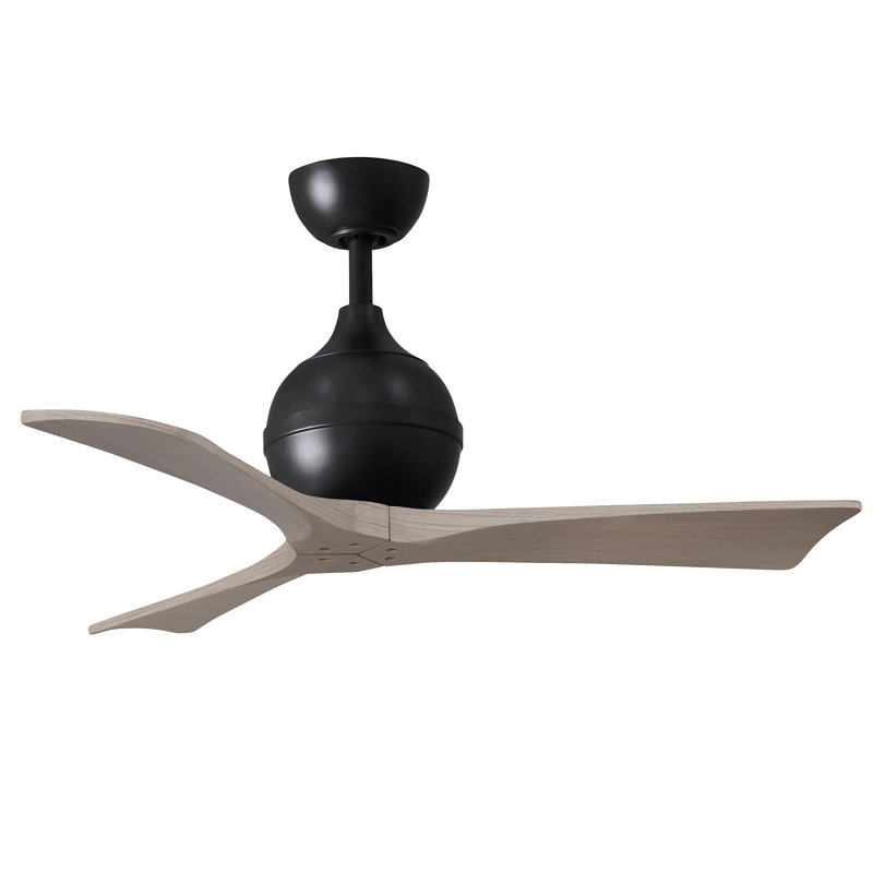 Ventilateur de plafond à 3 pales Irene, Noir mat, L 42 po, Ton bois de frêne gris