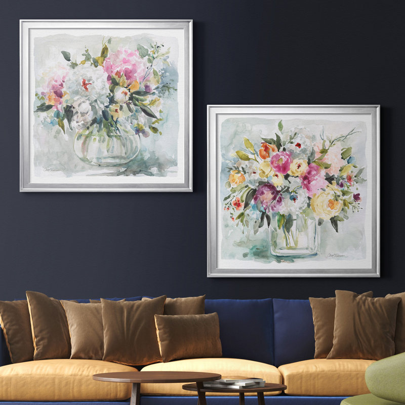Casual Arrangement I - Ensemble de 2 reproductions d'art encadrées, H 17,5 po x l 35 po, Argent argent