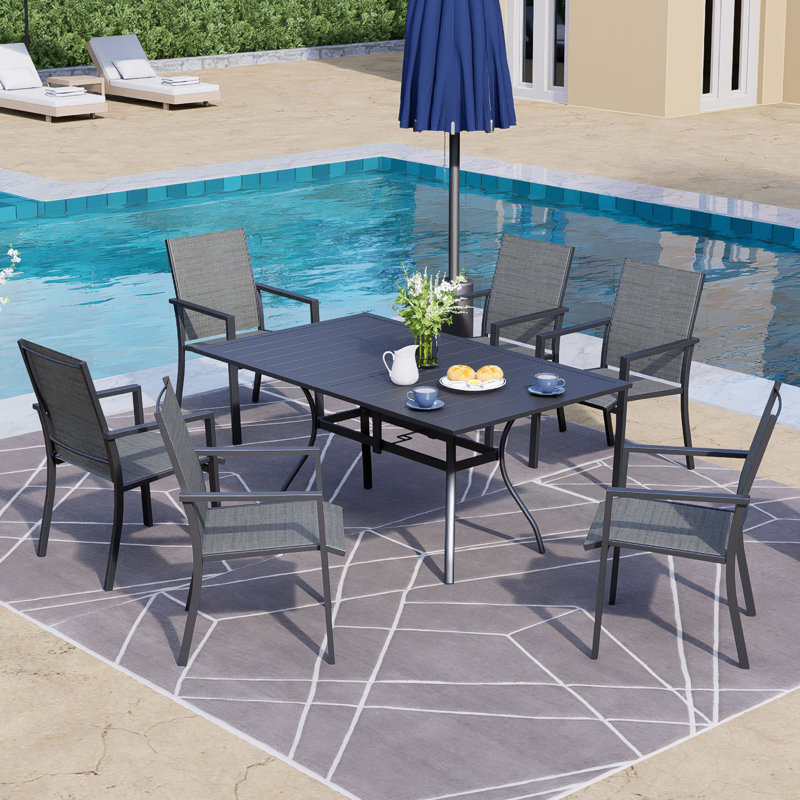 Ensemble repas extérieur pour 6 personnes avec fauteuils, Brun