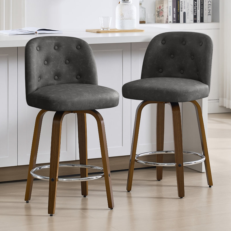 Tabouret pivotant rembourré, Gris, 3, Tabouret de comptoir (siège d'une hauteur de 26 p