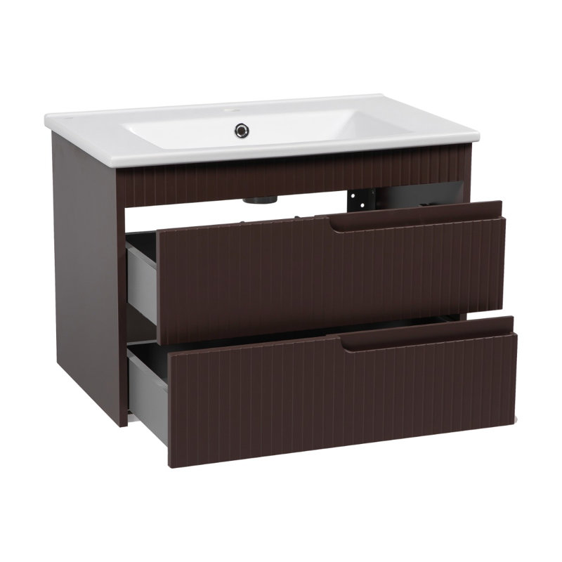 Ensemble de meuble-lavabo mural avec lavabo Jakki-W_Modern, Brun mat