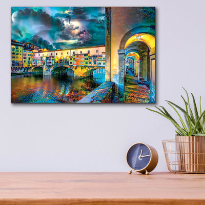 Epic Art 'Italy Florence Ponte Vecchio At Night'  by Pedro Gavidia Acrylic Glass Wall Art, 16" x 12"
