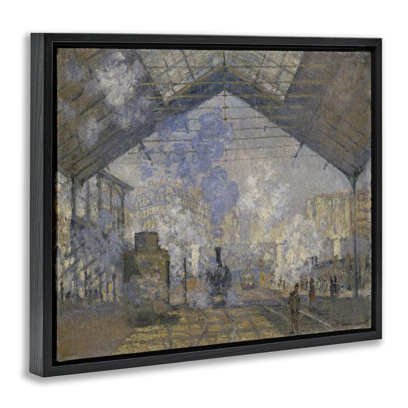 "Classic Monet Saint-Lazare Station", art mural sur toile flottante par One1000, Cadre flottant noir de jais
